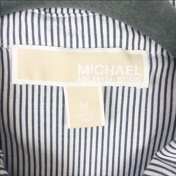 MICHAEL KORS | Pinstripe Cold Shoulder Ruffle Top Women’s Size Medium - Picture 7 of 8